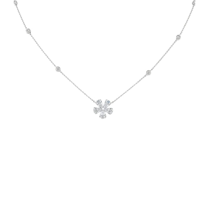 Daisy Flower Diamond Station Necklace