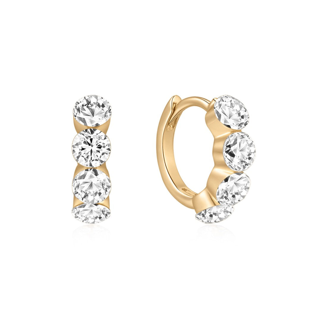 NEW The Iris Three Stone Diamond Huggie Hoops