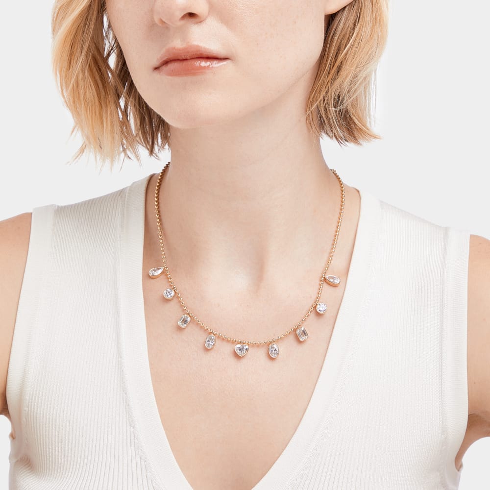 Poppy Bezel Charm Necklace, 11ctw, 14k YG, 18" 2.5mm Ball Chain