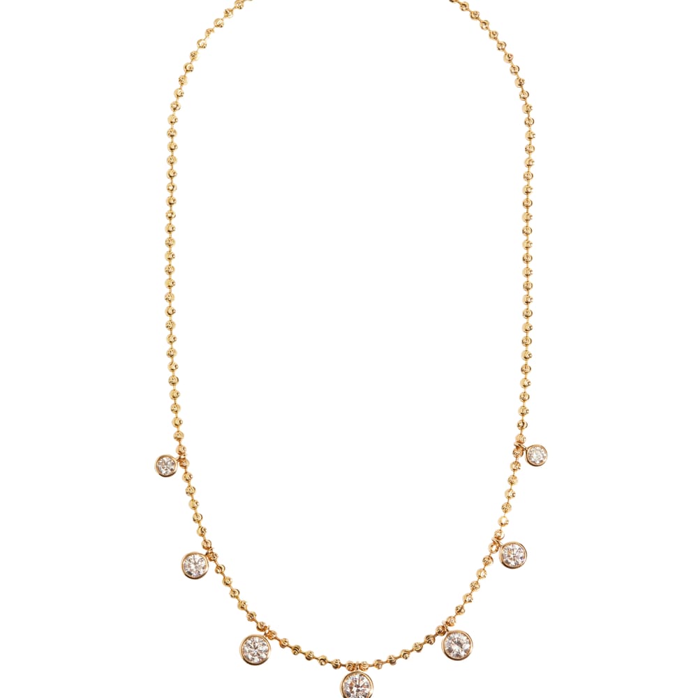 Raven Round Bezel Charm Necklace, 4ctw, 14k YG 16" Bead Chain