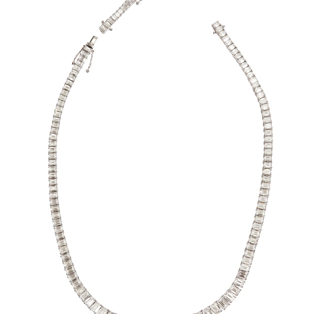 Emerald Tennis Necklace, 35ctw, 14k WG