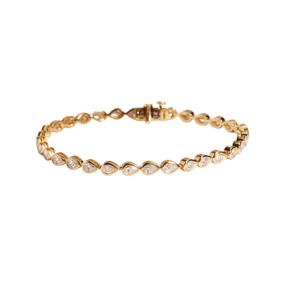 Bezel Pear Tennis Bracelet, 4ctw, YG