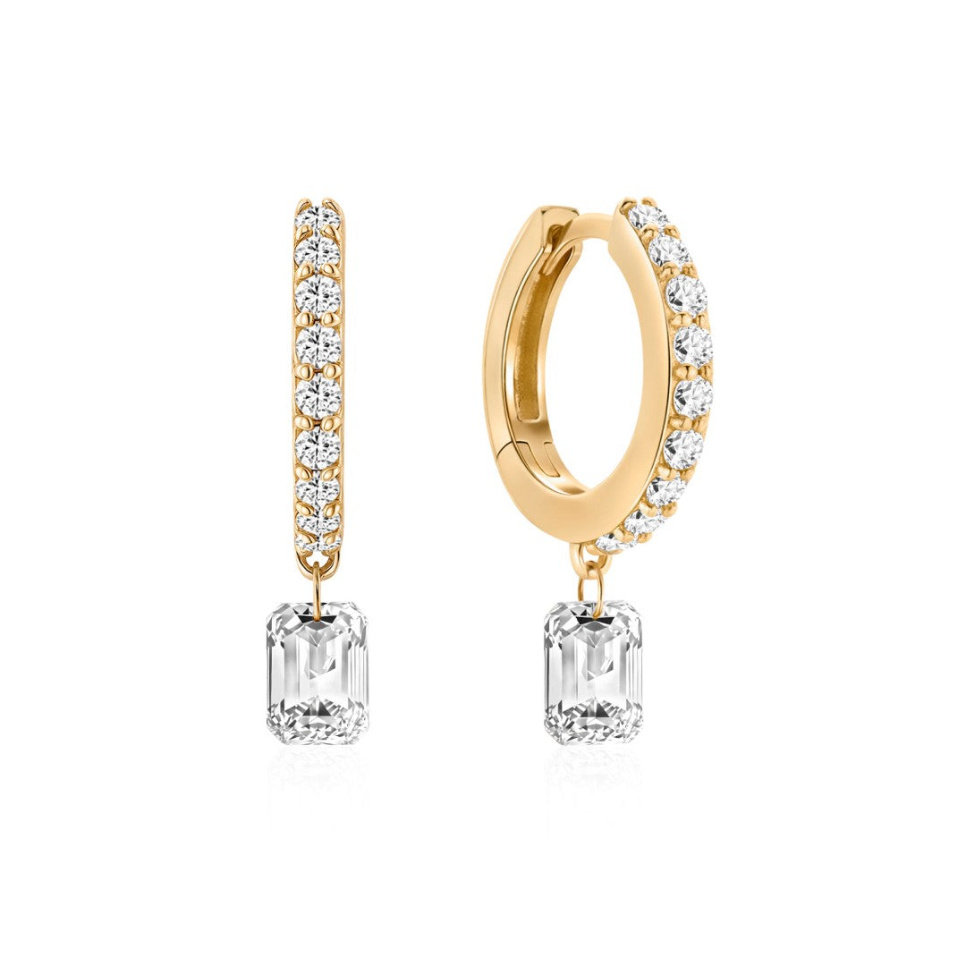 NEW The Rosie Emerald Cut Diamond Drop Huggies