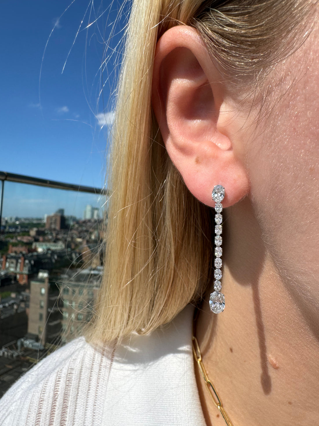 Eva Oval Diamond Drop Earrings