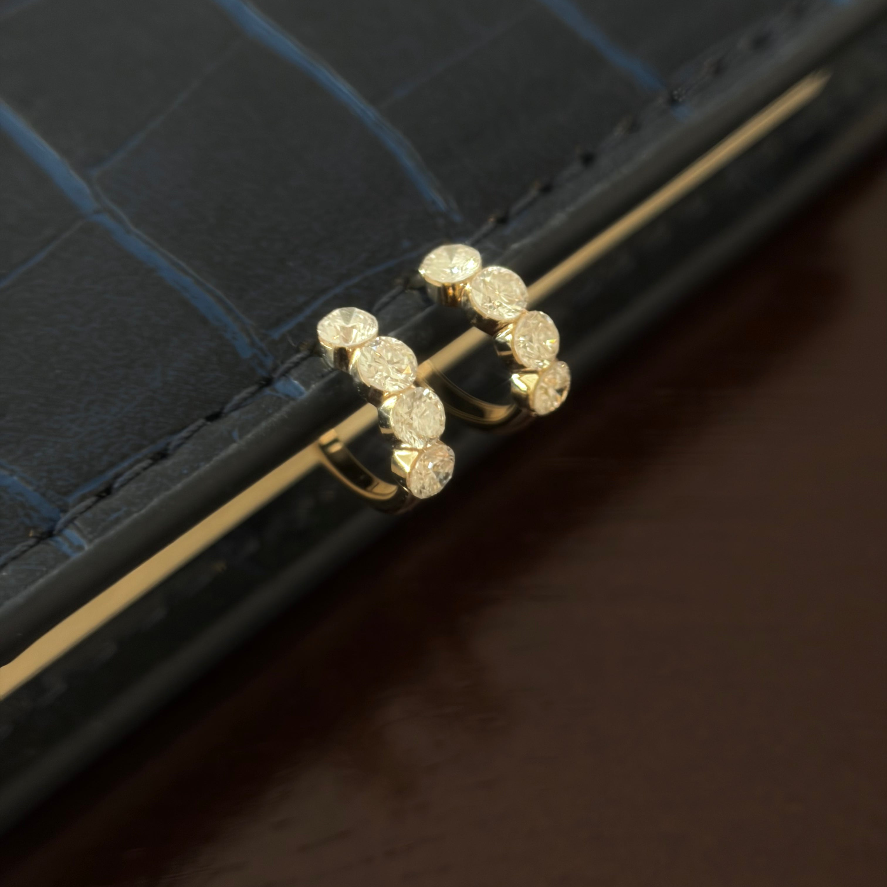 NEW The Iris Three Stone Diamond Huggie Hoops