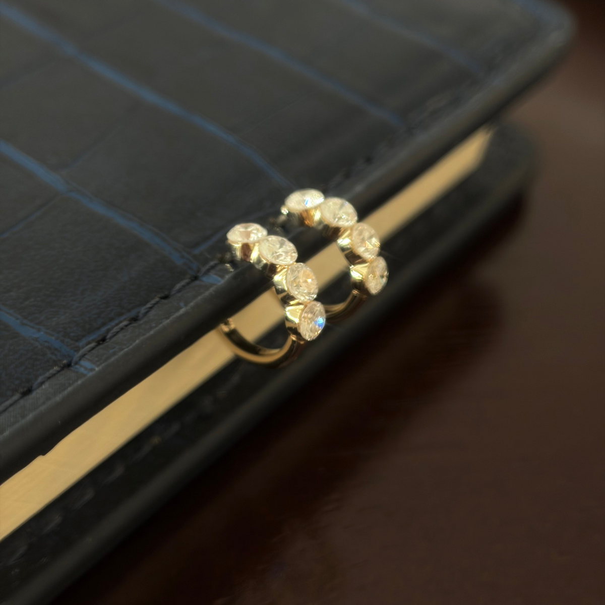 NEW The Iris Three Stone Diamond Huggie Hoops