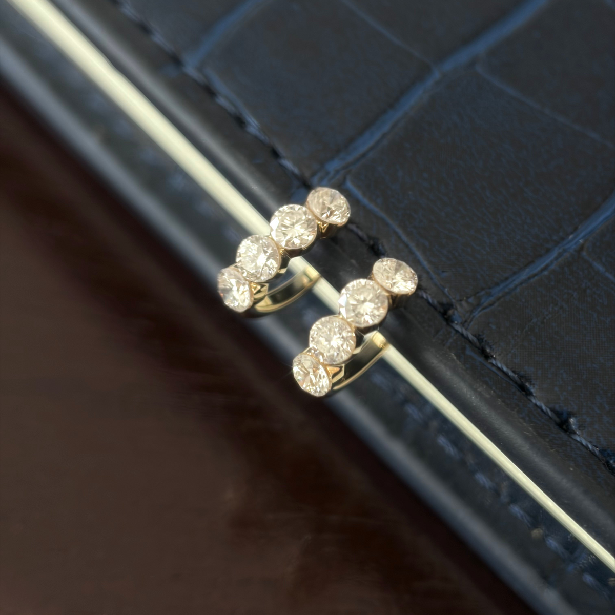 NEW The Iris Three Stone Diamond Huggie Hoops