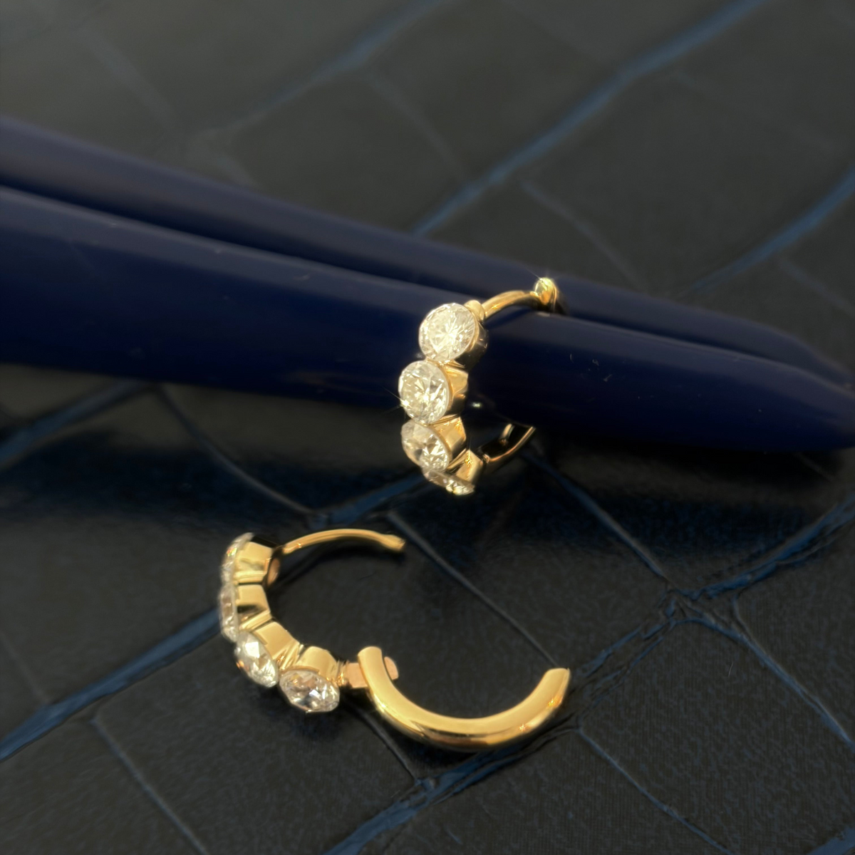 NEW The Iris Three Stone Diamond Huggie Hoops
