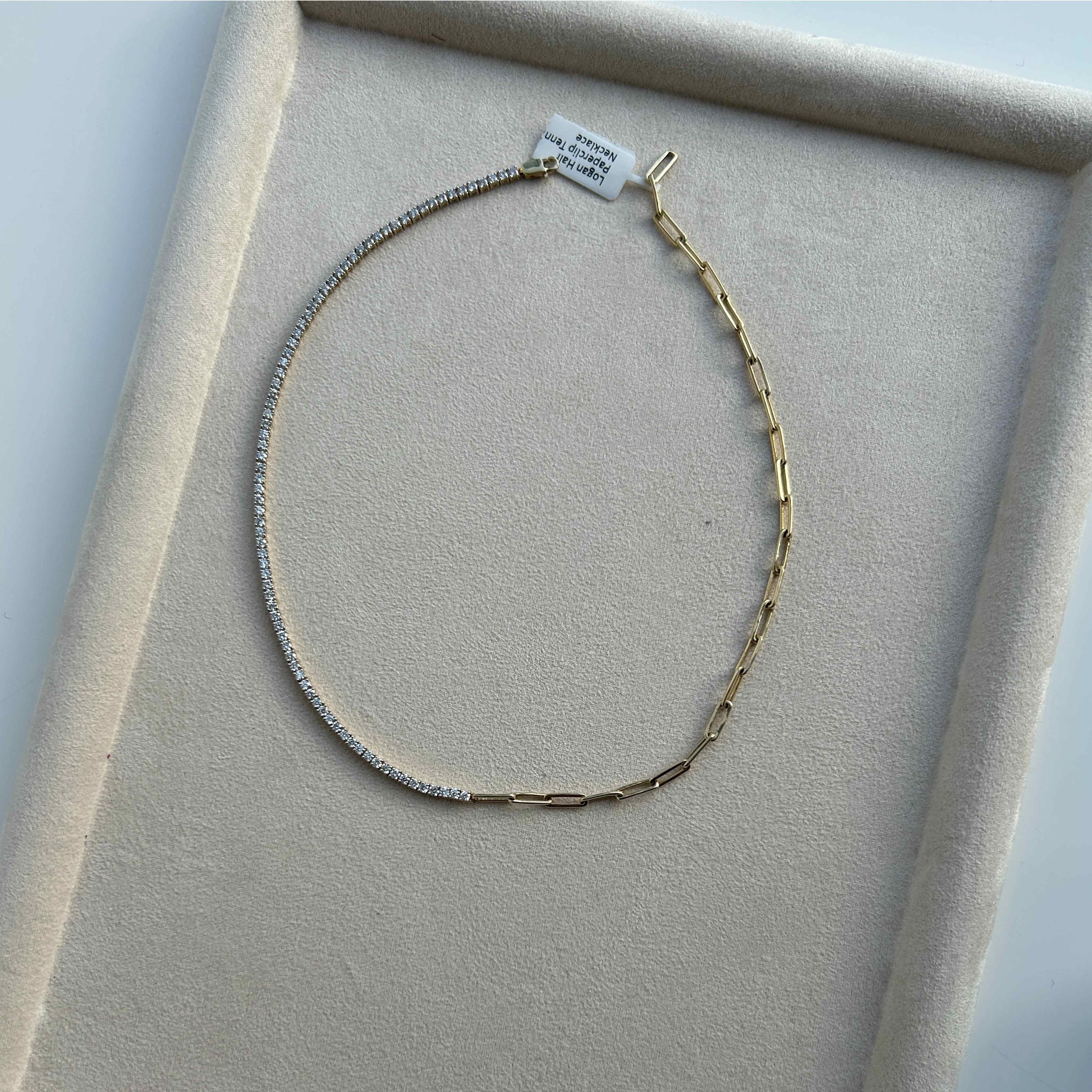 Logan Half Paperclip Diamond Tennis Necklace