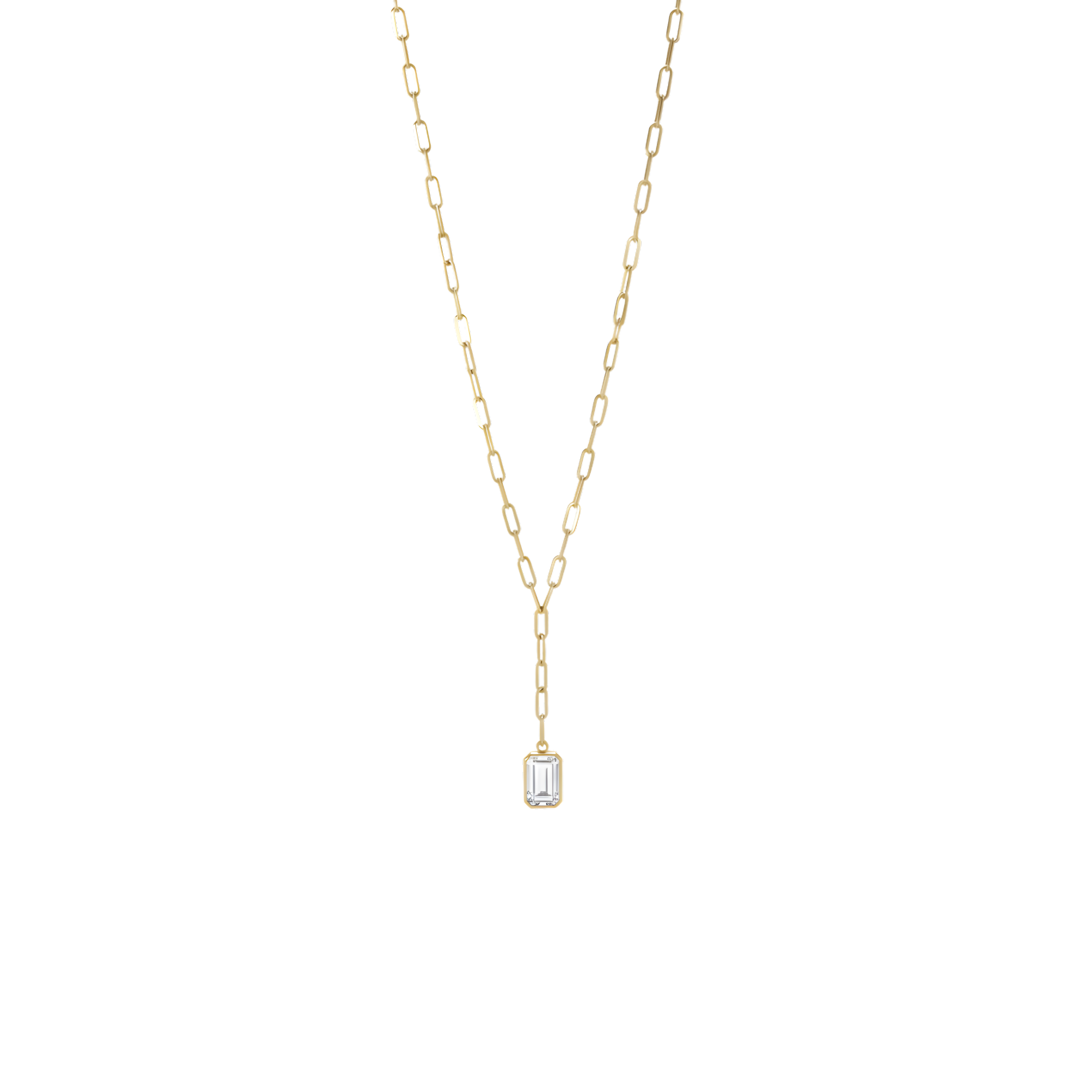 Hallie Emerald Diamond Lariat Paperclip Necklace