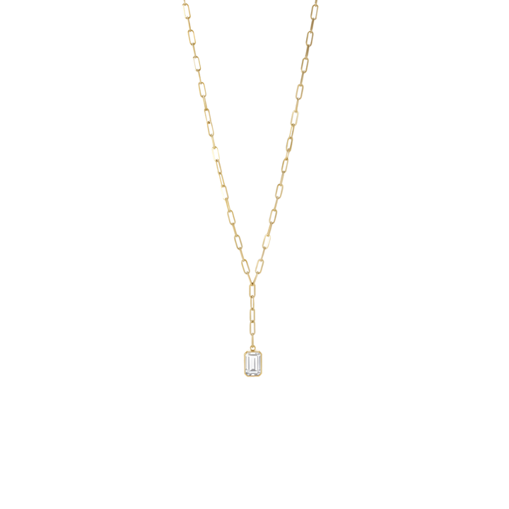 Hallie Emerald Lariat Paperclip Necklace