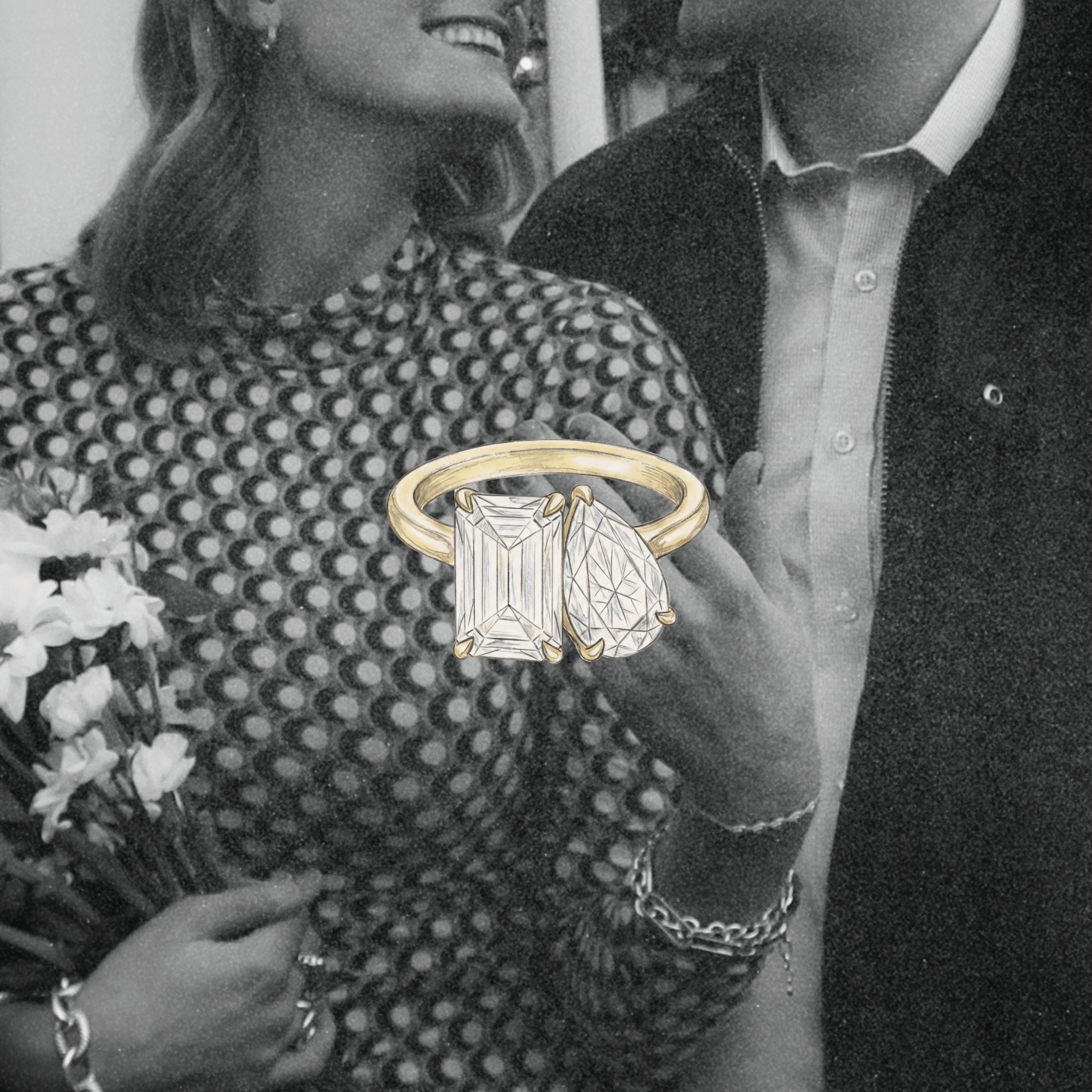 Custom C + M Toi et Moi  Engagemen Ring